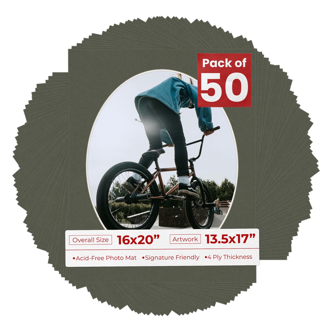 Dark Olive Green Mat Board for 16x20 Frames - Oval Opening for 13.5x17 Photos